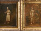 two paintings of a woman and a child in a gold frame