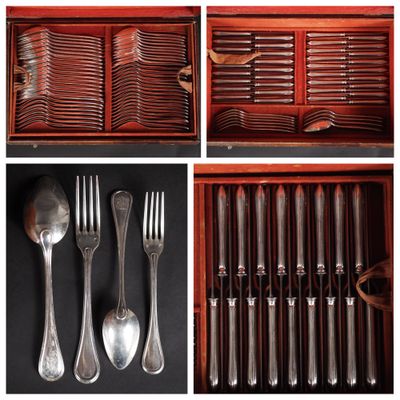 de nombreux types d'argenterie dans un coffret en bois