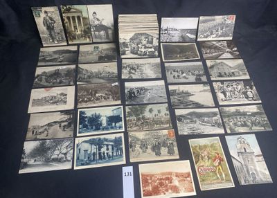 many old postcards that are on a black table