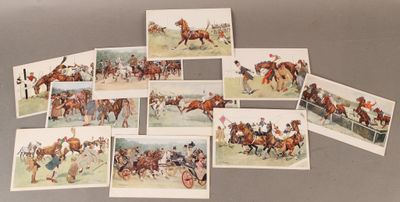 beaucoup de cartes sur lesquelles figurent des chevaux et des jockeys
