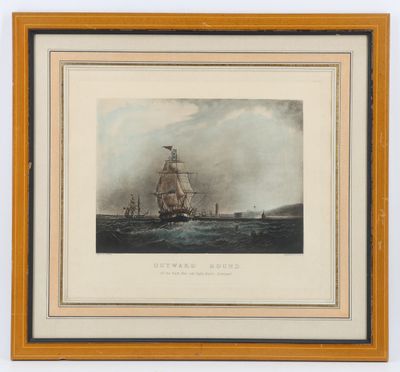 un tableau représentant un bateau en mer, avec le ciel en arrière-plan
