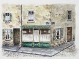 a drawing of a building with a store front