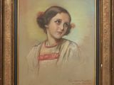 un tableau représentant une femme en robe blanche avec un ruban rouge