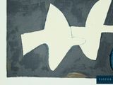 a picture of a painting of a white bird on a black background