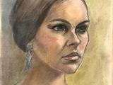 painting of a woman in a black top and earrings
