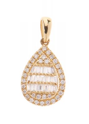 an 18k yellow gold pendant with baguets and diamonds