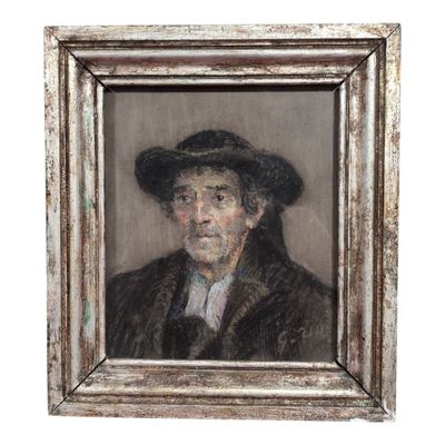 an old painting of a man wearing a hat and a coat
