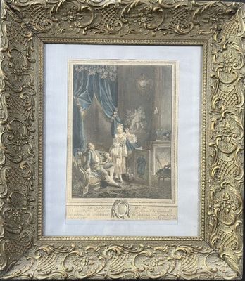 tableau encadré représentant un homme et une femme dans une pièce