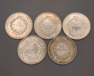 Lot de pièces de 50 francs en argent type Hercule