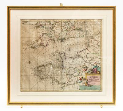 a large antique map of the british continent, with a gold frame