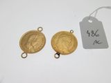 two gold coins with a price tag and a price tag