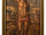 a painting of a man holding a bird in his hand
