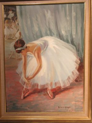 tableau représentant une femme en tutu blanc penchée devant un miroir