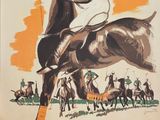 vintage poster of a polo player on a horse with a polo club in the background