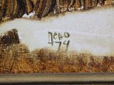 an image of a painting of a man riding a horse in a field