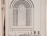 an open book with a drawing of a building and a clock on top of it