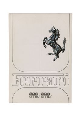 une photo en noir et blanc du logo Ferrari sur fond blanc