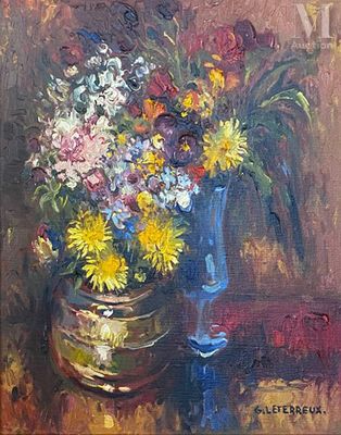 une peinture représentant un vase de fleurs sur une table