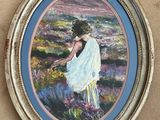 a picture of a painting of a woman in a white dress