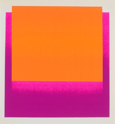 an orange and pink square on a white background