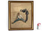 an old painting of a man sitting on the ground next to another man