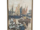an image of a painting of a group of people sitting on a beach
