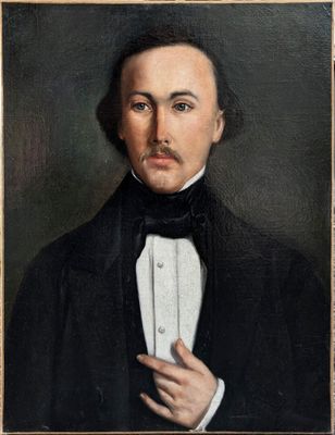 un tableau représentant un homme en smoking portant un nœud papillon