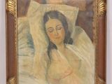 painting of a woman laying in bed with her eyes closed
