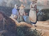 a painting of a group of people sitting under a tree