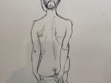 drawing of a person standing in front of a white wall