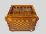 an image of a wooden box with a chess board inside of it