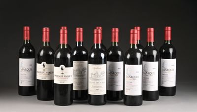 six bouteilles de vin rouge alignées sur une table