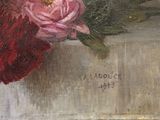 a painting of flowers in a vase on a table