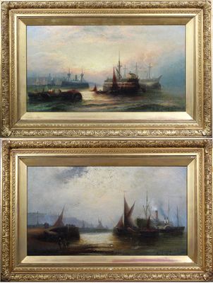 deux tableaux représentant des bateaux sur l'eau, avec le ciel en arrière-plan