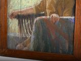 a painting of a man sitting in a chair
