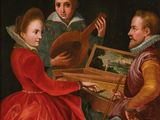 une image représentant un tableau où l'on voit un groupe de personnes jouant d'instruments de musique