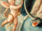 an image of a painting of an angel holding a mirror and a snake