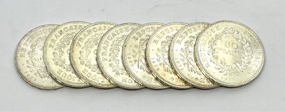 FRANCE. Ensemble de 8 monnaies en argent de 50 Francs Hercul…