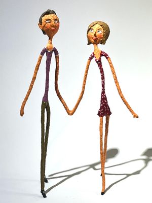 Ecole moderne. Couple. Papier maché et sctructure en métal. H. 46 cm. - Photo 1
