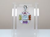 a close up of a necklace on a clear display case