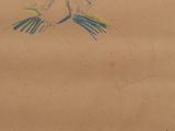 a drawing of a bird on a piece of brown paper