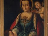 a painting of a woman holding a child in her lap