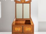 an image of a wooden dresser with two mirrors