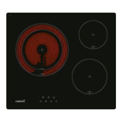 un gros plan sur une plaque de cuisson noire et rouge à trois feux