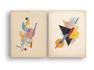 deux tableaux représentant des formes abstraites sur fond blanc