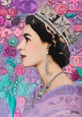 an image of a painting of a woman wearing a tiara and a purple dress