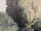 a painting of a willow tree by the water