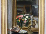 une peinture de fleurs dans un vase sur une table