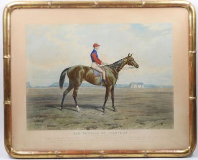 tableau représentant un jockey à cheval dans un paysage