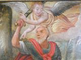 un tableau représentant un ange et un homme tenant une épée